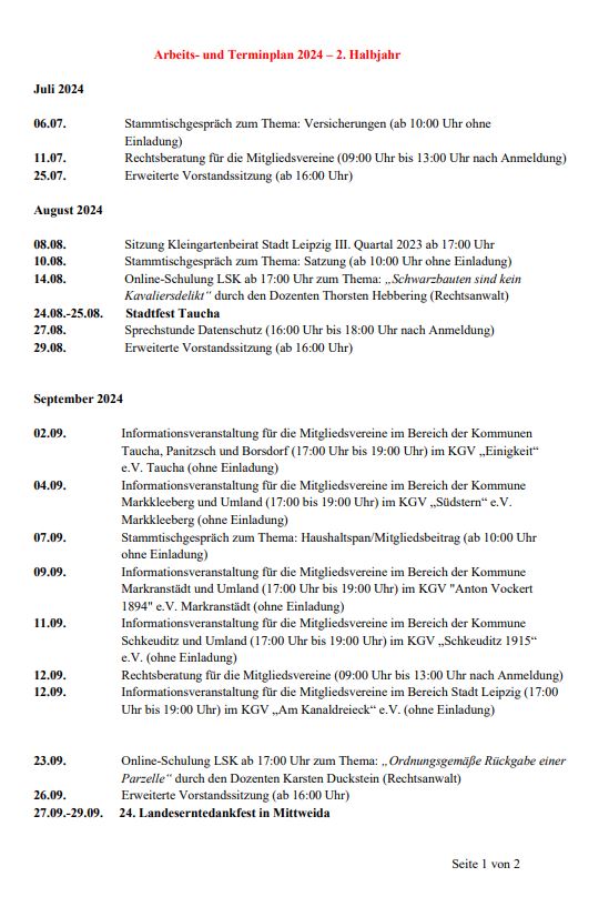 Seite 1 Arbeits- und Terminplan 2. Halbjahr 2024